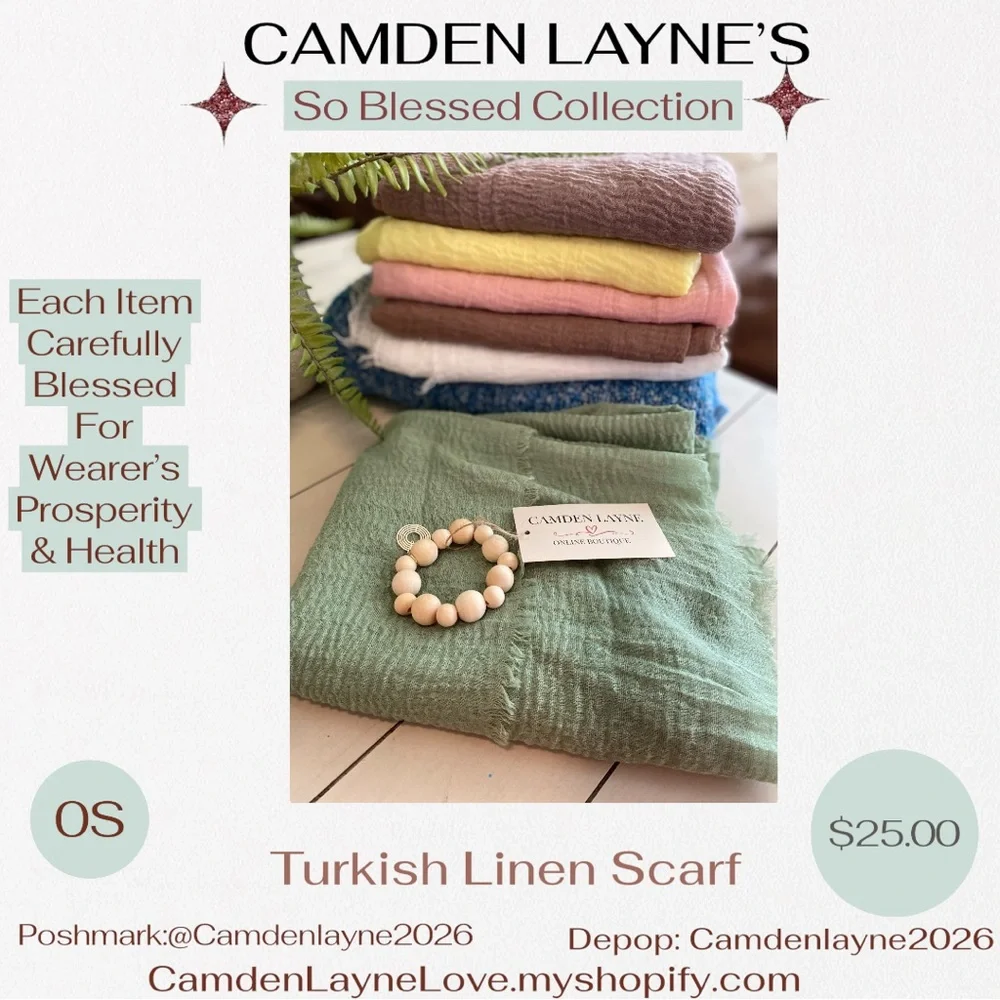 Camden Layne Blessed Green Turkish Linen Scarf